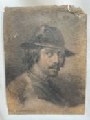 Continental School, 19th century, pencil and charcoal portrait of a man, 14cm x 10.5cm, in glazed fr