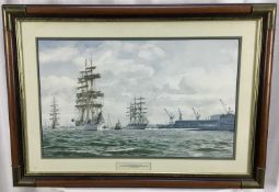 Good marine watercolour, grand regatta columbus 1992 "Parade of sail passing the wirral waterfront"