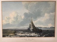 Dutch School 19th century watercolour - river scene with town beyond, marked Van Der Brock, 49cm x 3