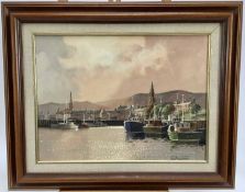 Don Micklethwaite (b. 1936) two oils on canvas - Girvan and Ullapool Harbour scenes