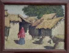 P. Banerji 1938, oil on panel depicting an Indian village, together with another oil