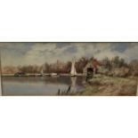 Charles Harmony Harrison watercolour- the boat house, signed in glazed gilt frame