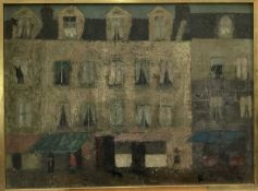 Elsa Henriquez (20th century) oil on board, Figures in a street