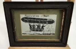 Early 20th century Zeppelin black and white cartoon print in glazed frame