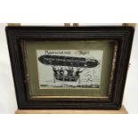 Early 20th century Zeppelin black and white cartoon print in glazed frame