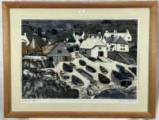 Graham Clarke (b. 1941) linocut print Cadwith framed