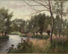 John Ernest Foster (1877-1968) oil on panel - 'Wild flowers on the Stour', 50cm x 40cm