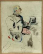 Lucy Harwood (1893-1972) pastel sketch - portrait of a seated man with a top hat