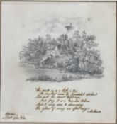 English School 19th century pencil drawing inscribed with verse - spaniel gun dog chasing a plover,