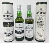 Whisky - two bottles, Laphroaig 10 years old and another, in original card tubes