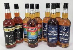 Rum - nine bottles, Lanbardi Dark Rum, each 37.5%, 70cl