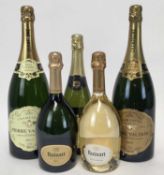 Champagne - five bottles, Pierre Vaudon 1995 (magnum), another NV, Ruinart and a bottle of Cava