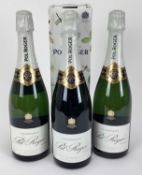 Champagne - three bottles, Pol Roger, one boxed