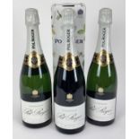 Champagne - three bottles, Pol Roger, one boxed