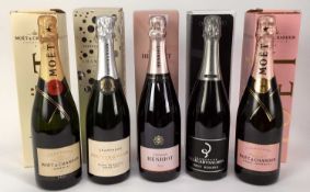 Champagne - five bottles, Moët & Chandon, Billecart Salmon, Henriot and Fortnums, all boxed