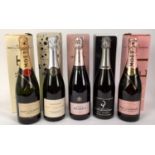 Champagne - five bottles, Moët & Chandon, Billecart Salmon, Henriot and Fortnums, all boxed