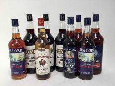 Rum - nine bottles, Admiral Benbow, O.V.D., Cockspur and others