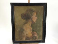 Early 20th century oil on canvas laid on board - female nude study, indistinctly signed and dated, 4