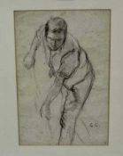 George Clausen (1852-1944) pencil sketch, farm labourer, initialled, in glazed frame