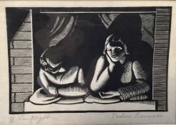 Pauline Baumann (act.1929-1940)signed limited edition woodcut - Lamplight, 11/40, 11.75cm x 16.5cm,