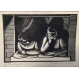 Pauline Baumann (act.1929-1940)signed limited edition woodcut - Lamplight, 11/40, 11.75cm x 16.5cm,