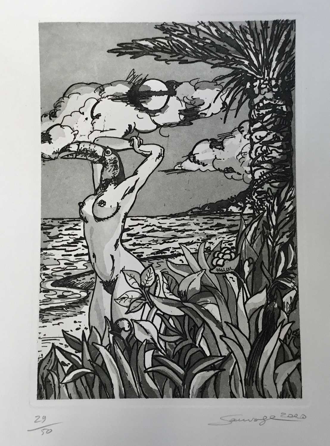 Max Sauvage signed limited edition etching, in folder