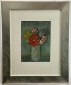 Peter McCarthy oil on paper - 'Mixed flowers in a vase', signed, titled verso, 23cm x 32cm, mounted