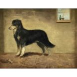 Henry Percy, oil on board - A dog with a bone in a stable, signed, 17cm x 22cm, framed