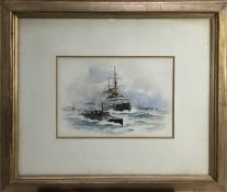 William Stephen Tomkin (1861-1940) watercolour - Destroyers at Sea, signed and dated 1902