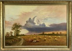W.F. Burton oil on canvas - ‘The Harvest Ends’, signed, framed