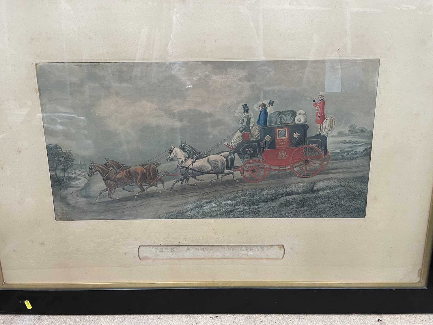 Pair of large Victorian hand coloured engravings by R Stock after T Walsh - coaching scenes, 'Three - Image 4 of 4