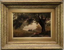 English school, 19th century oil on canvas - Evening Glow, indistinctly signed and titled verso.