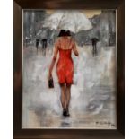 Anna Swift (Contemporary) oil on canvas - 'Lady with Umbrella’, signed titled and dated '22, 24cm x