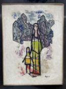 Attributed to Frederick Hutchison Page (1908-1984) mixed media on board - Mother and Child, signed P