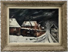 Continental mid 20th century oil on canvas - snowy street scene, indistinctly signed