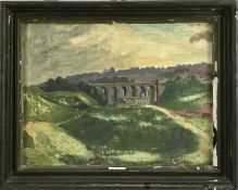 Roland Vivian Pitchforth (1895-1982) oil on board, The Viaduct, signed and dated 1922, 24cm x 31cm,