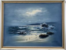 Keith English (1935-2016) oil on canvas - Cornish Coast, signed, 75cm x 100cm, framed