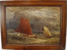 English School, 19th century, oil on panel - sailing boats off the coast, 25cm x 36cm, framed