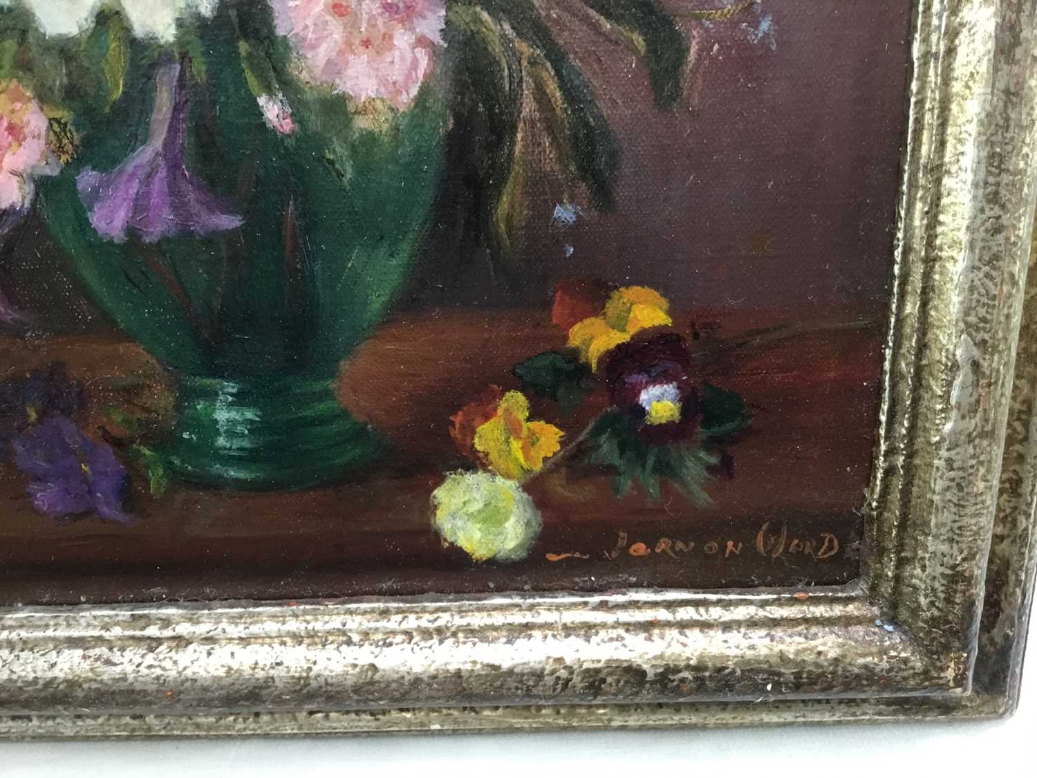 Attributed to Vernon de Beauvoir Ward (1905-1985) oil on canvas - still life of summer flowers, sign - Image 3 of 4