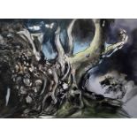 Trevor Newton, contemporary, mixed media on paper - Gnarled Tree Root, Dumfries, signed, mounted