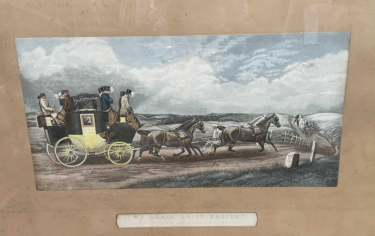 Pair of large Victorian hand coloured engravings by R Stock after T Walsh - coaching scenes, 'Three - Image 3 of 4