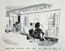 Keith Waite (1927-2014) four original cartoons dating from the 1970s and 1980s