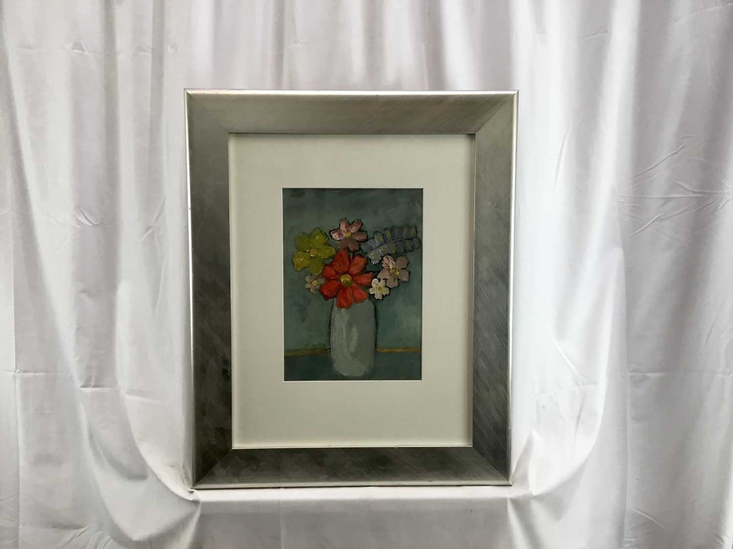 Peter McCarthy oil on paper - 'Mixed flowers in a vase', signed, titled verso, 23cm x 32cm, mounted - Image 2 of 5