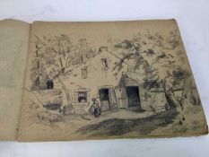 Two Victorian sketch books, both containing assorted pencil drawings to include figures, architectur