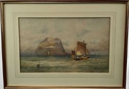 John Rock Jones (19th century) watercolour - Bass Rock shipping scene, signed and dated 1899, framed