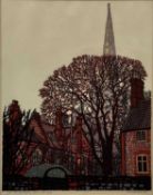 Henry John Jackson (b.1938) signed limited edition linocut - The Cathedral From The Close, 20/50, da