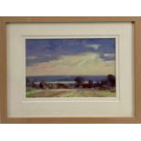 James Hewitt (b. 1934) oil on card - 'November Landscape', signed, titled verso, 28cm x 18cm, in gla