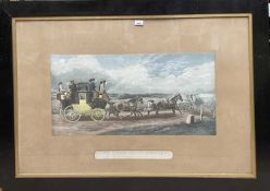Pair of large Victorian hand coloured engravings by R Stock after T Walsh - coaching scenes, 'Three