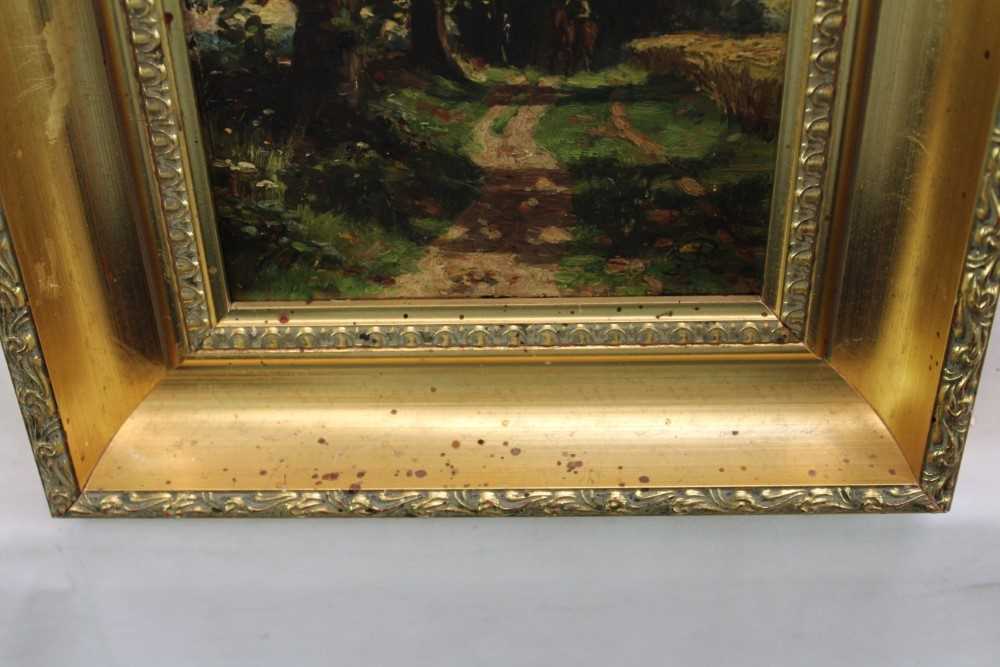 Allan Ramsey, early 20th century oil on board, figure on a track, 21cm x 16cm, in gilt frame. - Image 9 of 11