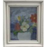 Peter McCarthy oil on card - 'Mixed flowers in a white vase I', signed, 22cm x 28cm, in glazed frame